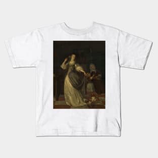 Lady Playing with a Dog by Eglon van der Neer Kids T-Shirt